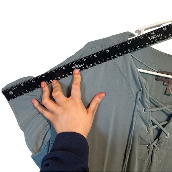 MICHAEL STARS ANTHROPOLOGIE- Ruffled Hem Dress Sea Foam Lace Up Shift, Size Lg - Picture 9 of 12